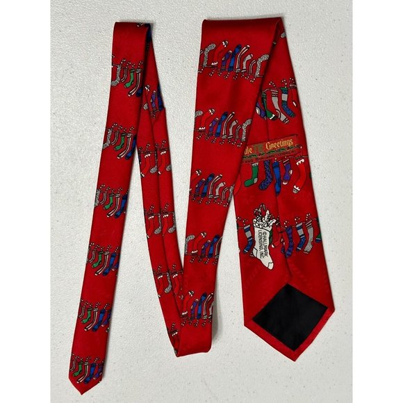 Hallmark Yule Tie Greetings Men's Vintage Christmas Santa Candy Cane Red Necktie - Picture 4 of 7
